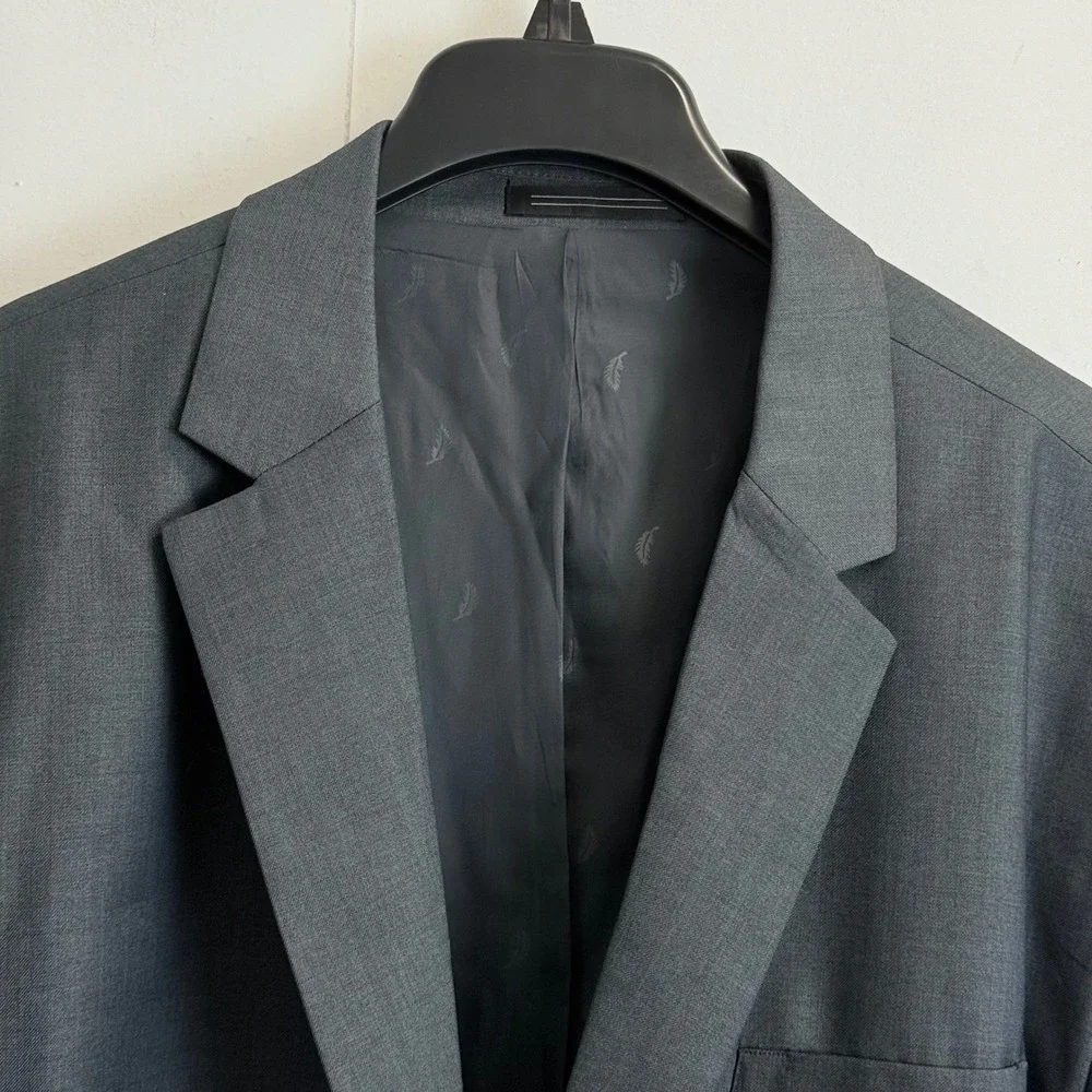 Bespoke Mens 56R Charcoal Grey 2 Button Blazer Jacket Notch Lapel Suit Coat